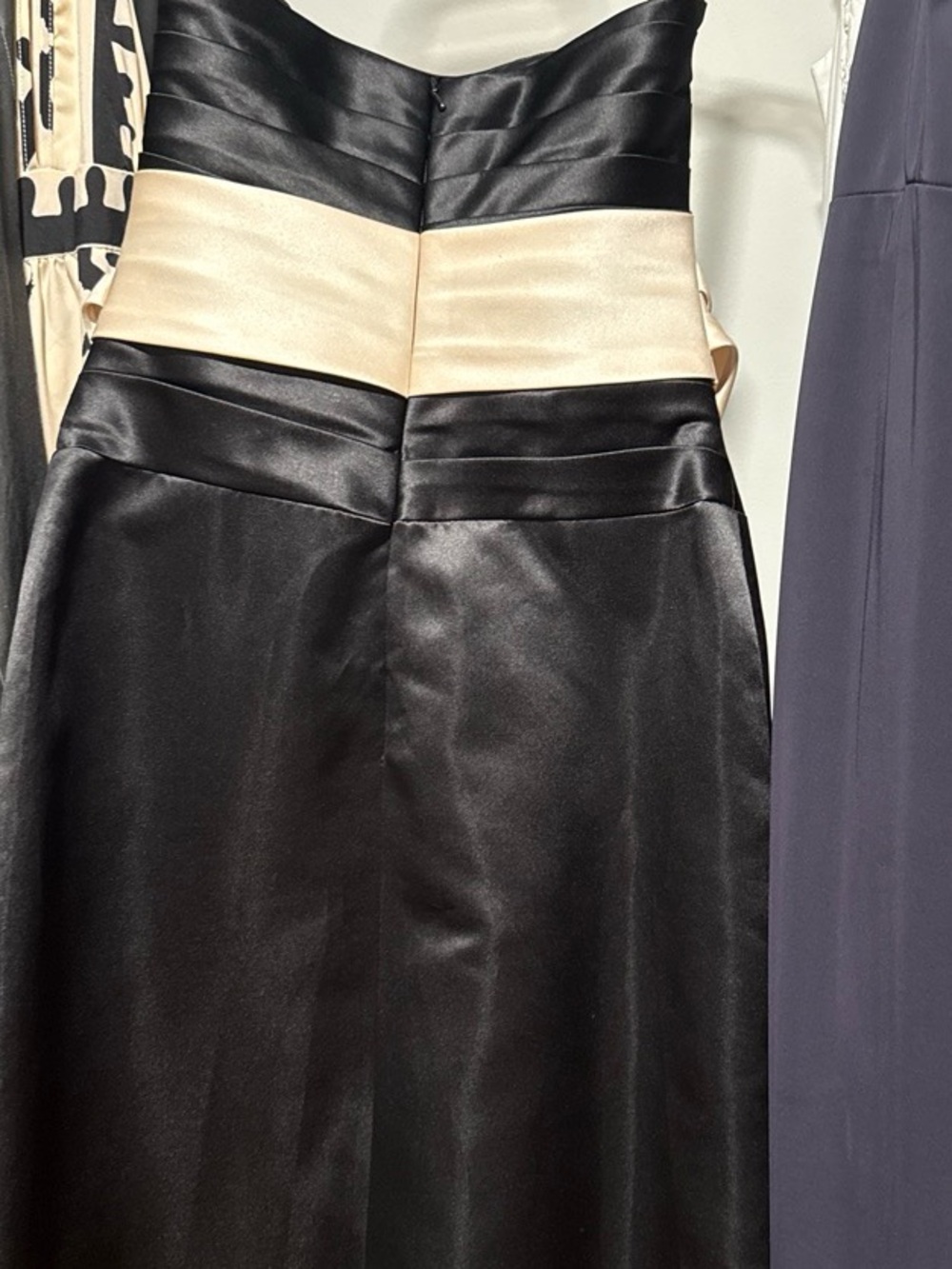 Black Satin Skirt with Light Cream Waistband